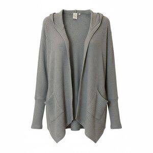 Paper Crane Gray Waffle Knit Hooded Open Cardigan Sweater – Size Large